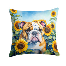 Load image into Gallery viewer, English Bulldog in Sunflowers Throw Pillow - 14x14 Decorative Pillow – Art for Your Home &amp; Patio