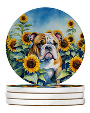 Load image into Gallery viewer, English Bulldog in Sunflowers Large Sandstone Coasters Pack of 4