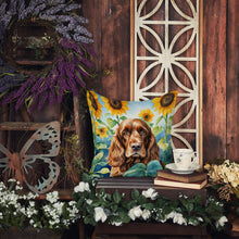 Load image into Gallery viewer, English Cocker Spaniel in Sunflowers Throw Pillow - 14x14 Decorative Pillow – Art for Your Home &amp; Patio