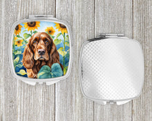 Load image into Gallery viewer, English Cocker Spaniel in Sunflowers Compact Mirror – Stylish Purse Mirror with Artistic Covers