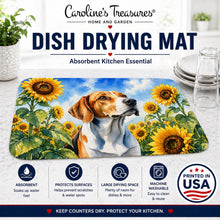 Load image into Gallery viewer, English Foxhound in Sunflowers Dish Drying Mat Absorbent Dish Drying Mat Pad for Kitchen Counter Dish Drainer Mat for Countertop, 14 x 21", Multicolor