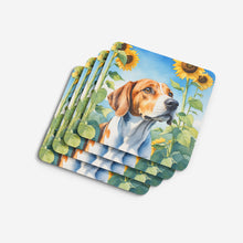 Load image into Gallery viewer, English Foxhound in Sunflowers Coasters - Set of 4 Lightweight Foam, Absorbent Drink Coasters