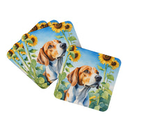 Load image into Gallery viewer, English Foxhound in Sunflowers Coasters - Set of 4 Lightweight Foam, Absorbent Drink Coasters