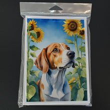 Load image into Gallery viewer, English Foxhound in Sunflowers Greeting Cards - Blank Note Cards – 8-Pack of Artist-Designed Cards with Envelopes