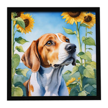 Load image into Gallery viewer, English Foxhound in Sunflowers Framed Metal Print