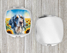 Load image into Gallery viewer, English Setter in Sunflowers Compact Mirror – Stylish Purse Mirror with Artistic Covers