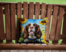 Load image into Gallery viewer, English Springer Spaniel in Sunflowers Throw Pillow - 14x14 Decorative Pillow – Art for Your Home &amp; Patio