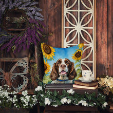 Load image into Gallery viewer, English Springer Spaniel in Sunflowers Throw Pillow - 14x14 Decorative Pillow – Art for Your Home &amp; Patio