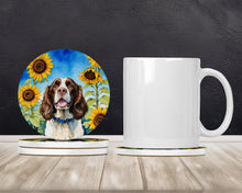 Load image into Gallery viewer, English Springer Spaniel in Sunflowers Large Sandstone Coasters Pack of 4