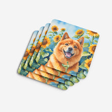 Load image into Gallery viewer, Finnish Spitz in Sunflowers Coasters - Set of 4 Lightweight Foam, Absorbent Drink Coasters
