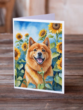 Load image into Gallery viewer, Finnish Spitz in Sunflowers Greeting Cards - Blank Note Cards – 8-Pack of Artist-Designed Cards with Envelopes