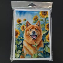 Load image into Gallery viewer, Finnish Spitz in Sunflowers Greeting Cards - Blank Note Cards – 8-Pack of Artist-Designed Cards with Envelopes