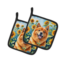 Load image into Gallery viewer, Finnish Spitz in Sunflowers Pot Holders - Set of 2 Decorative Kitchen Helpers | Made in the USA