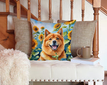 Load image into Gallery viewer, Finnish Spitz in Sunflowers Throw Pillow - 14x14 Decorative Pillow – Art for Your Home &amp; Patio