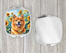 Load image into Gallery viewer, Finnish Spitz in Sunflowers Compact Mirror – Stylish Purse Mirror with Artistic Covers