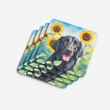 Load image into Gallery viewer, Flat-Coated Retriever in Sunflowers Coasters - Set of 4 Lightweight Foam, Absorbent Drink Coasters