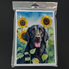 Load image into Gallery viewer, Flat-Coated Retriever in Sunflowers Greeting Cards - Blank Note Cards – 8-Pack of Artist-Designed Cards with Envelopes