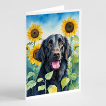 Load image into Gallery viewer, Flat-Coated Retriever in Sunflowers Greeting Cards - Blank Note Cards – 8-Pack of Artist-Designed Cards with Envelopes