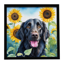 Load image into Gallery viewer, Flat-Coated Retriever in Sunflowers Framed Metal Print