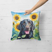 Load image into Gallery viewer, Flat-Coated Retriever in Sunflowers Throw Pillow