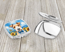 Load image into Gallery viewer, Fox Terrier in Sunflowers Compact Mirror – Stylish Purse Mirror with Artistic Covers