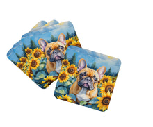 Load image into Gallery viewer, French Bulldog in Sunflowers Coasters - Set of 4 Lightweight Foam, Absorbent Drink Coasters