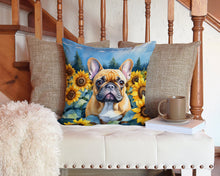 Load image into Gallery viewer, French Bulldog in Sunflowers Throw Pillow - 14x14 Decorative Pillow – Art for Your Home &amp; Patio