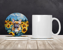 Load image into Gallery viewer, French Bulldog in Sunflowers Large Sandstone Coasters Pack of 4