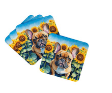 Load image into Gallery viewer, French Bulldog in Sunflowers Coasters - Set of 4 Lightweight Foam, Absorbent Drink Coasters