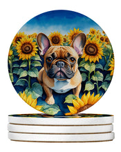 Load image into Gallery viewer, French Bulldog in Sunflowers Large Sandstone Coasters Pack of 4