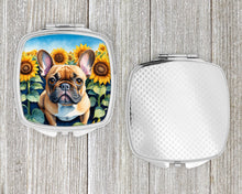 Load image into Gallery viewer, French Bulldog in Sunflowers Compact Mirror – Stylish Purse Mirror with Artistic Covers