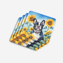 Load image into Gallery viewer, French Bulldog in Sunflowers Coasters - Set of 4 Lightweight Foam, Absorbent Drink Coasters