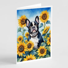 Load image into Gallery viewer, French Bulldog in Sunflowers Greeting Cards - Blank Note Cards – 8-Pack of Artist-Designed Cards with Envelopes