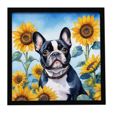 Load image into Gallery viewer, French Bulldog in Sunflowers Framed Metal Print