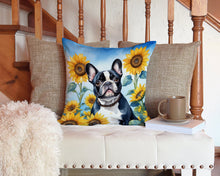 Load image into Gallery viewer, French Bulldog in Sunflowers Throw Pillow - 14x14 Decorative Pillow – Art for Your Home &amp; Patio