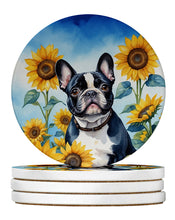 Load image into Gallery viewer, French Bulldog in Sunflowers Large Sandstone Coasters Pack of 4