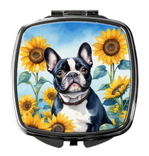 Load image into Gallery viewer, French Bulldog in Sunflowers Compact Mirror – Stylish Purse Mirror with Artistic Covers