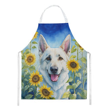 Load image into Gallery viewer, White German Shepherd in Sunflowers Apron – Artist-Designed Kitchen, BBQ &amp; Craft Apron