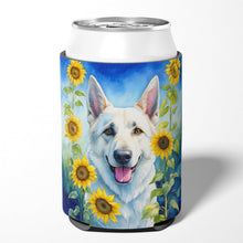 Load image into Gallery viewer, White German Shepherd in Sunflowers Can or Bottle Hugger