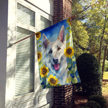 Load image into Gallery viewer, White German Shepherd in Sunflowers House Flag