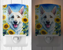 Load image into Gallery viewer, White German Shepherd in Sunflowers Ceramic Night Light