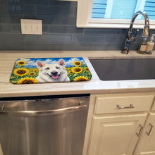 Load image into Gallery viewer, White German Shepherd in Sunflowers Dish Drying Mat Absorbent Dish Drying Mat Pad for Kitchen Counter Dish Drainer Mat for Countertop, 14 x 21", Multicolor