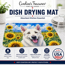 Load image into Gallery viewer, White German Shepherd in Sunflowers Dish Drying Mat Absorbent Dish Drying Mat Pad for Kitchen Counter Dish Drainer Mat for Countertop, 14 x 21", Multicolor