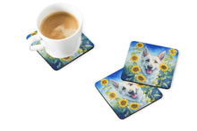 Load image into Gallery viewer, White German Shepherd in Sunflowers Coasters - Set of 4 Lightweight Foam, Absorbent Drink Coasters