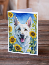 Load image into Gallery viewer, White German Shepherd in Sunflowers Greeting Cards - Blank Note Cards – 8-Pack of Artist-Designed Cards with Envelopes