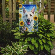 Load image into Gallery viewer, White German Shepherd in Sunflowers Garden Flag – Bright Dog-Themed Yard Decor