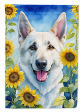 Load image into Gallery viewer, White German Shepherd in Sunflowers Garden Flag – Bright Dog-Themed Yard Decor