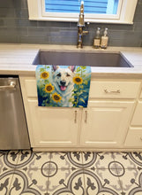 Load image into Gallery viewer, White German Shepherd in Sunflowers Kitchen Towel