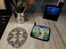Load image into Gallery viewer, White German Shepherd in Sunflowers Pot Holders - Set of 2 Decorative Kitchen Helpers | Made in the USA