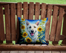 Load image into Gallery viewer, White German Shepherd in Sunflowers Throw Pillow - 14x14 Decorative Pillow – Art for Your Home &amp; Patio